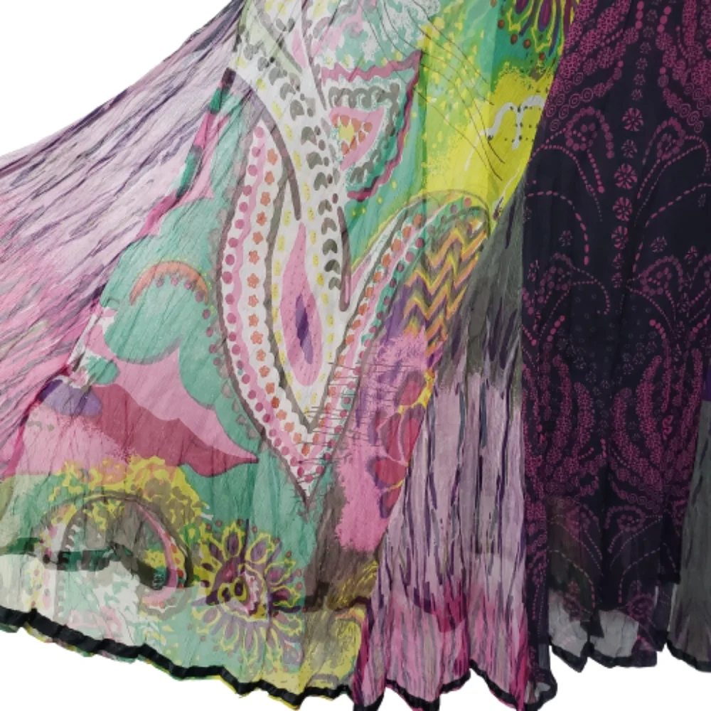 SOLD ANU Boho Peasant Multi Colored Gypsy Tiered Elastic Waist Flower Skirt Sz L - Picture 8 of 12